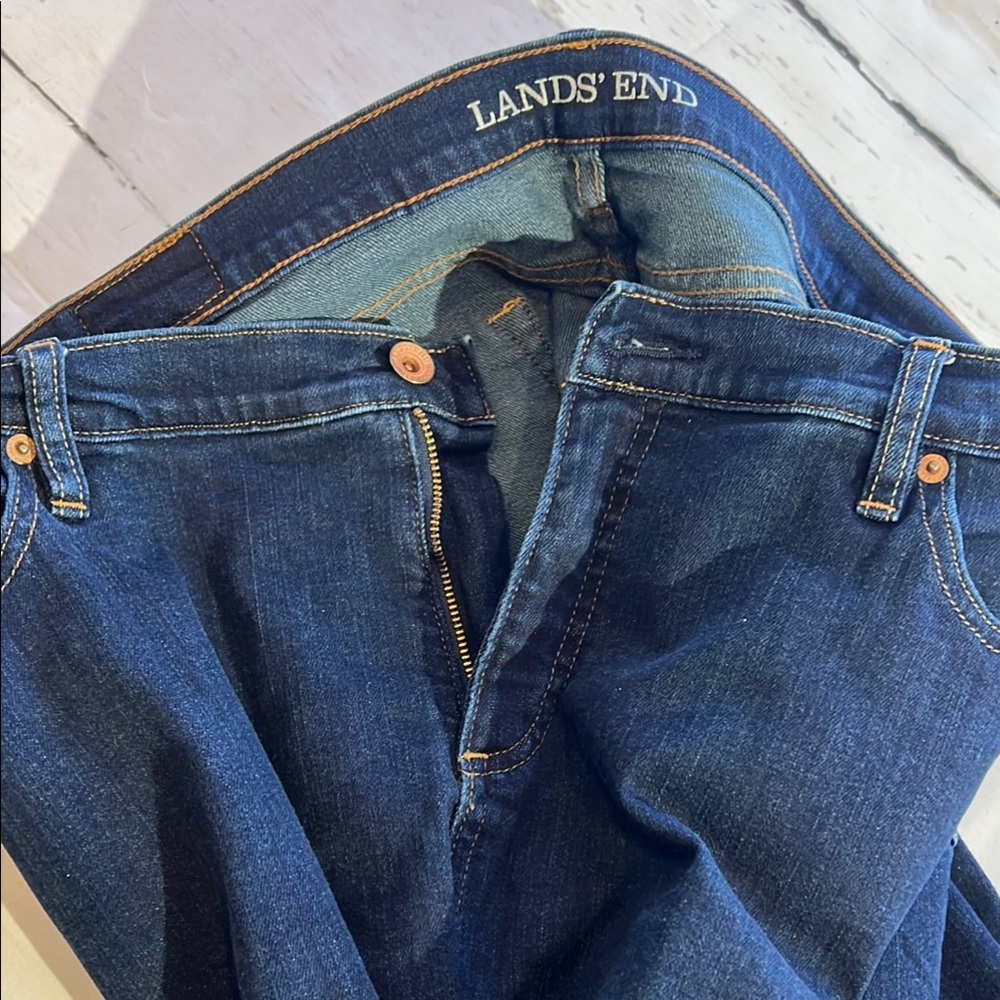Lands' End Women's Straight Leg Jeans - Dark Blue - Picture 3 of 7